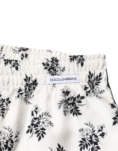 Dolce &amp; Gabbana – Weiße, geblümte Loungehose aus Seide