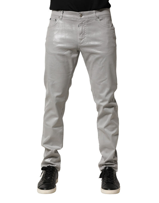 Dolce &amp; Gabbana – Schmale Jeans aus Stretch-Baumwolle in Silber