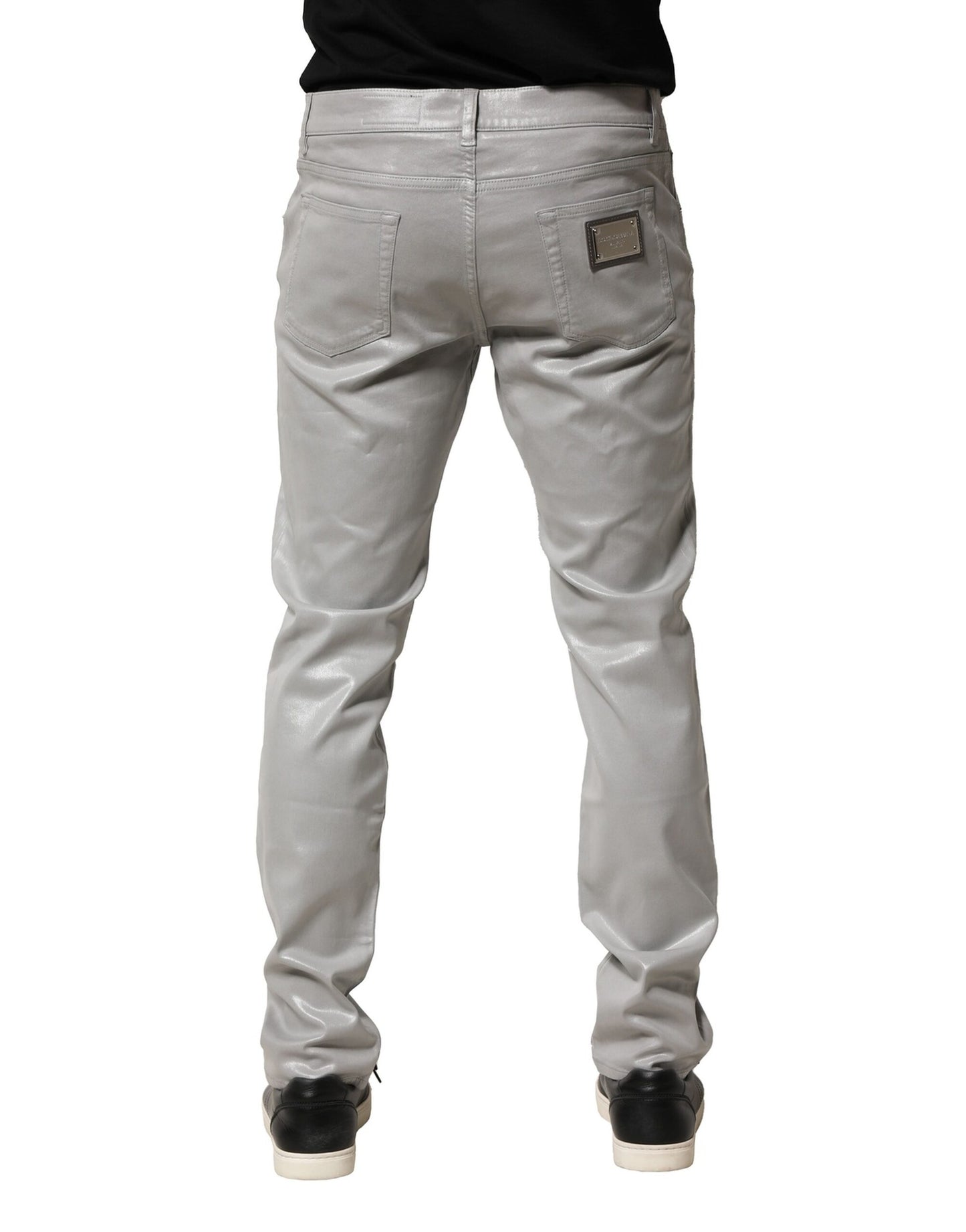Dolce &amp; Gabbana – Schmale Jeans aus Stretch-Baumwolle in Silber