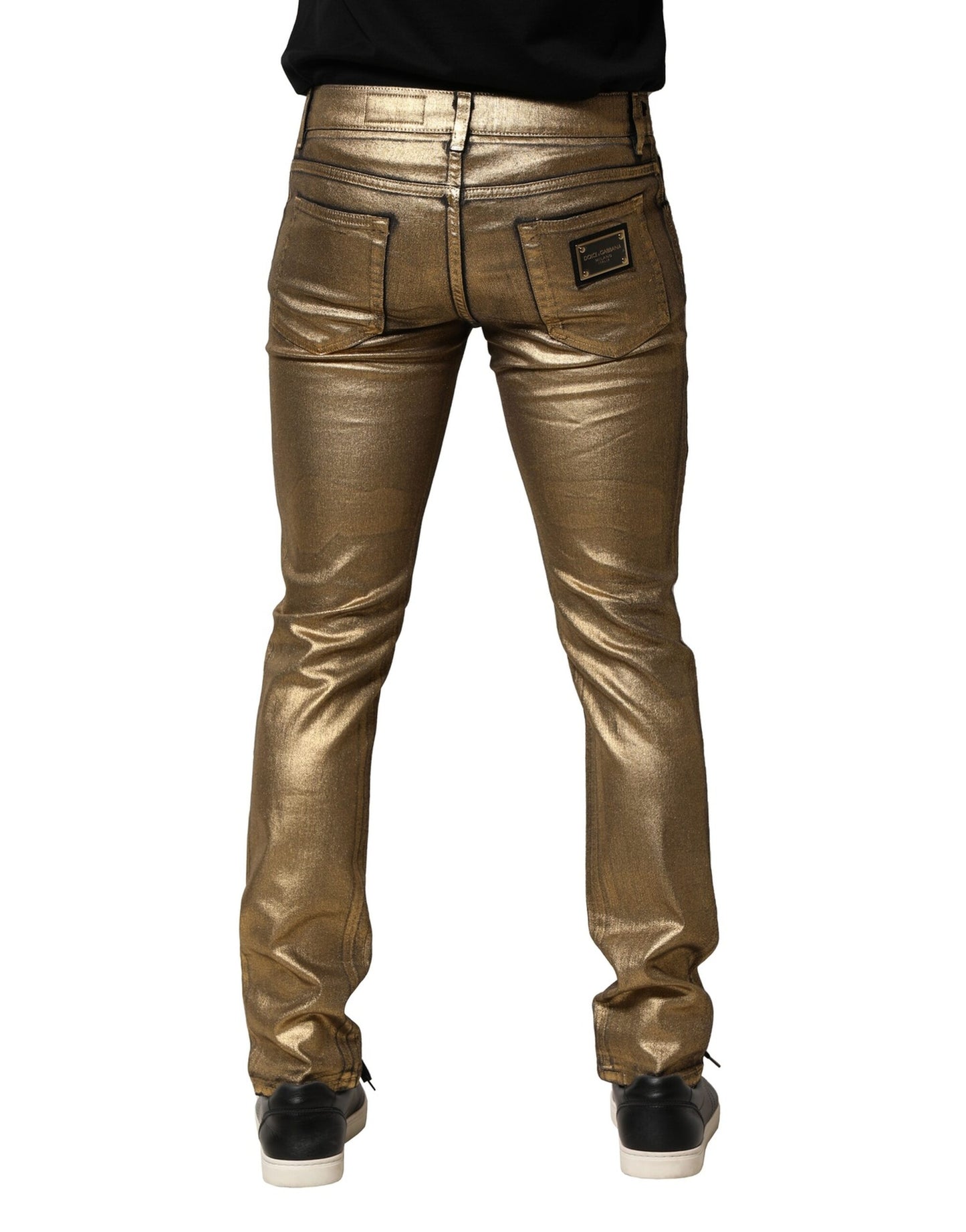 Dolce &amp; Gabbana – Schmale Jeans aus zerfetzter Baumwolle und Stretch in Gold
