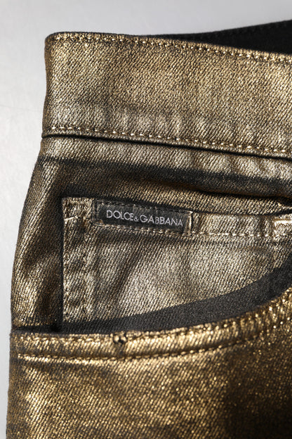 Dolce &amp; Gabbana – Schmale Jeans aus zerfetzter Baumwolle und Stretch in Gold