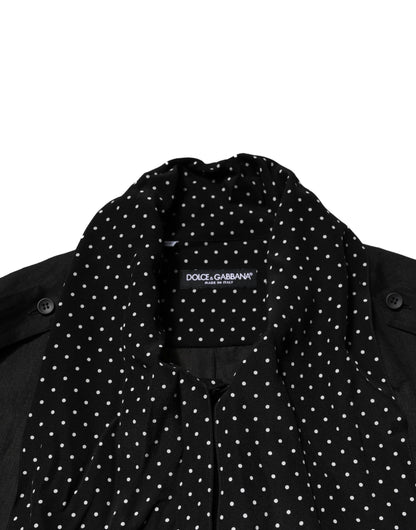 Dolce &amp; Gabbana Schwarzes gepunktetes Leinen-Seiden-Freizeithemd für Herren
