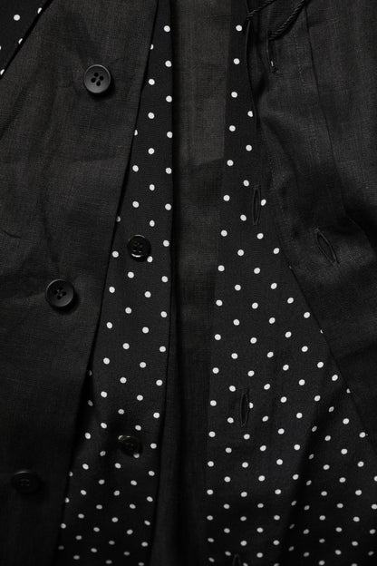 Dolce &amp; Gabbana Schwarzes gepunktetes Leinen-Seiden-Freizeithemd für Herren