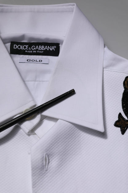 Dolce &amp; Gabbana – Weißes, mit GOLD verziertes formelles Herrenhemd