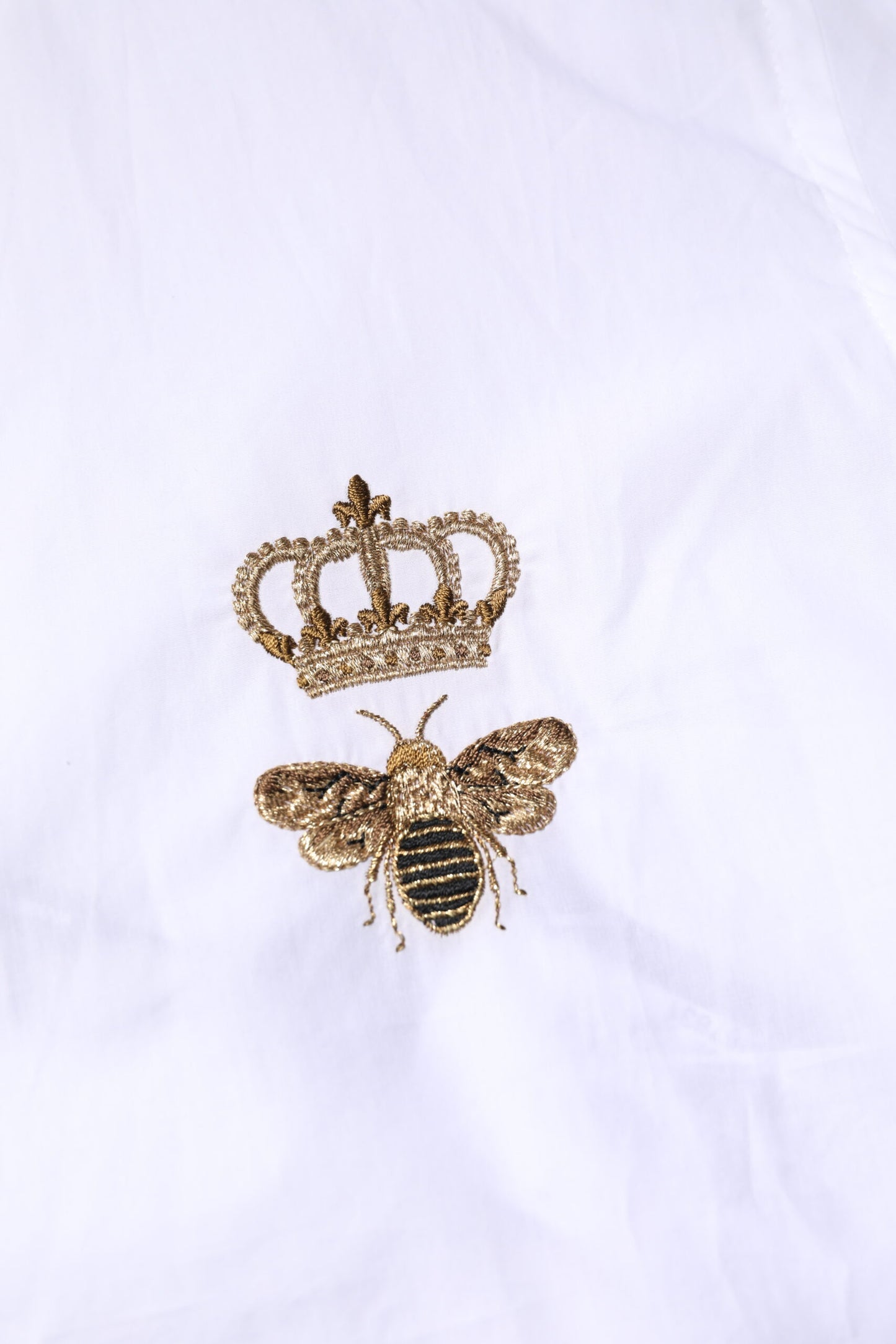 Dolce &amp; Gabbana Weiß GOLD Crown Bee Herren Kleid Formelles Hemd