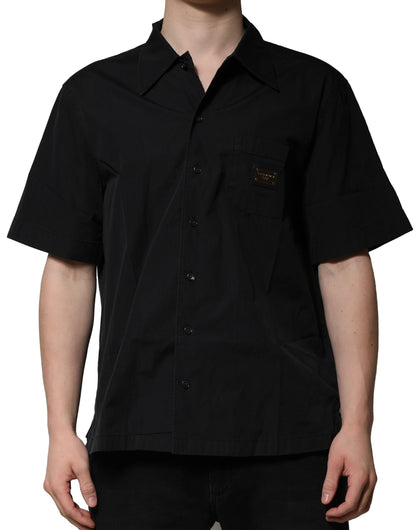 Dolce & Gabbana Black Cotton Short Sleeve Buttoned Casual Shirt