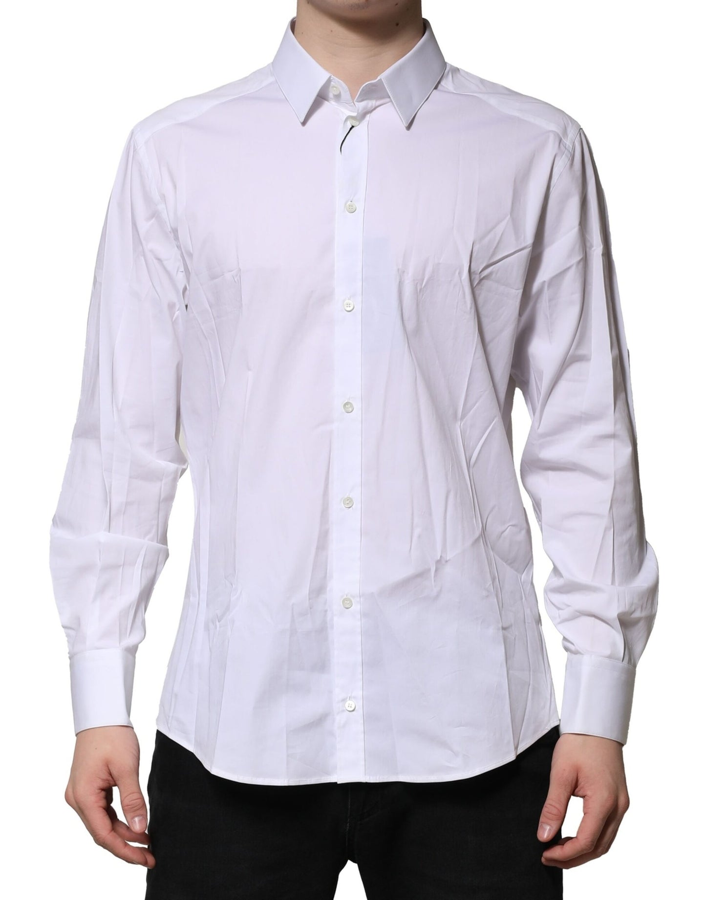 Dolce & Gabbana White Cotton Long Sleeves GOLD Formal Shirt
