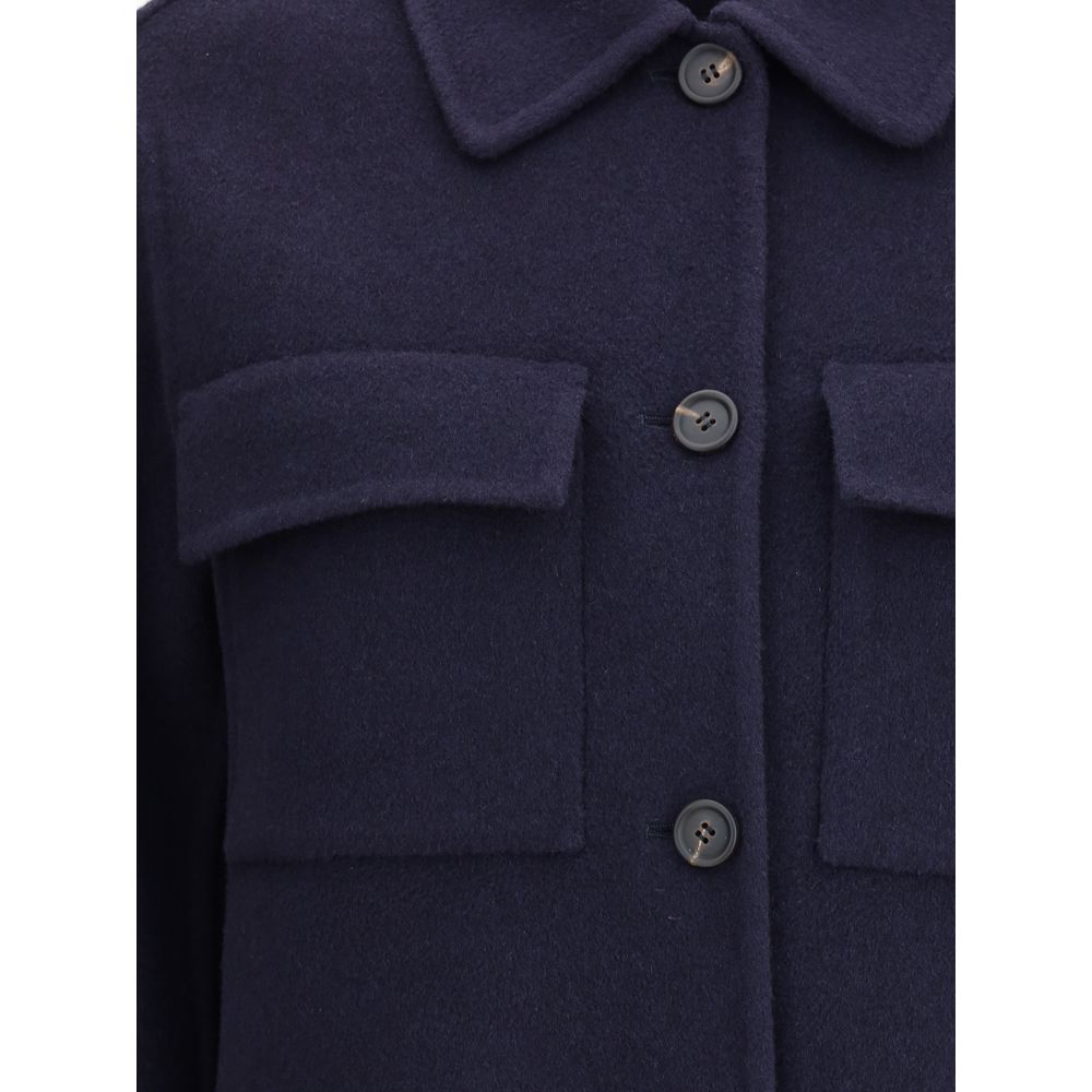 Brunello Cucinelli Blauer Wollmantel aus Fleece