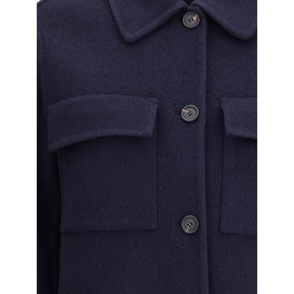 Brunello Cucinelli Blauer Wollmantel aus Fleece
