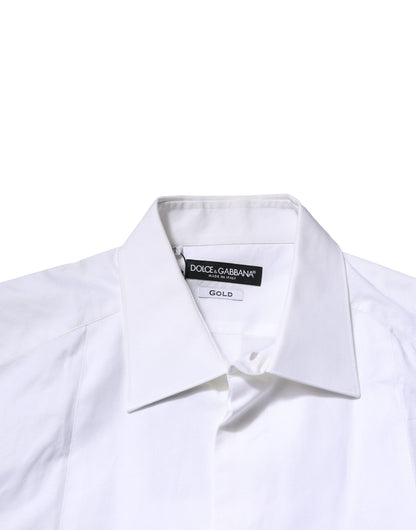 Dolce & Gabbana White Bib Cotton Poplin GOLD Men Formal Shirt