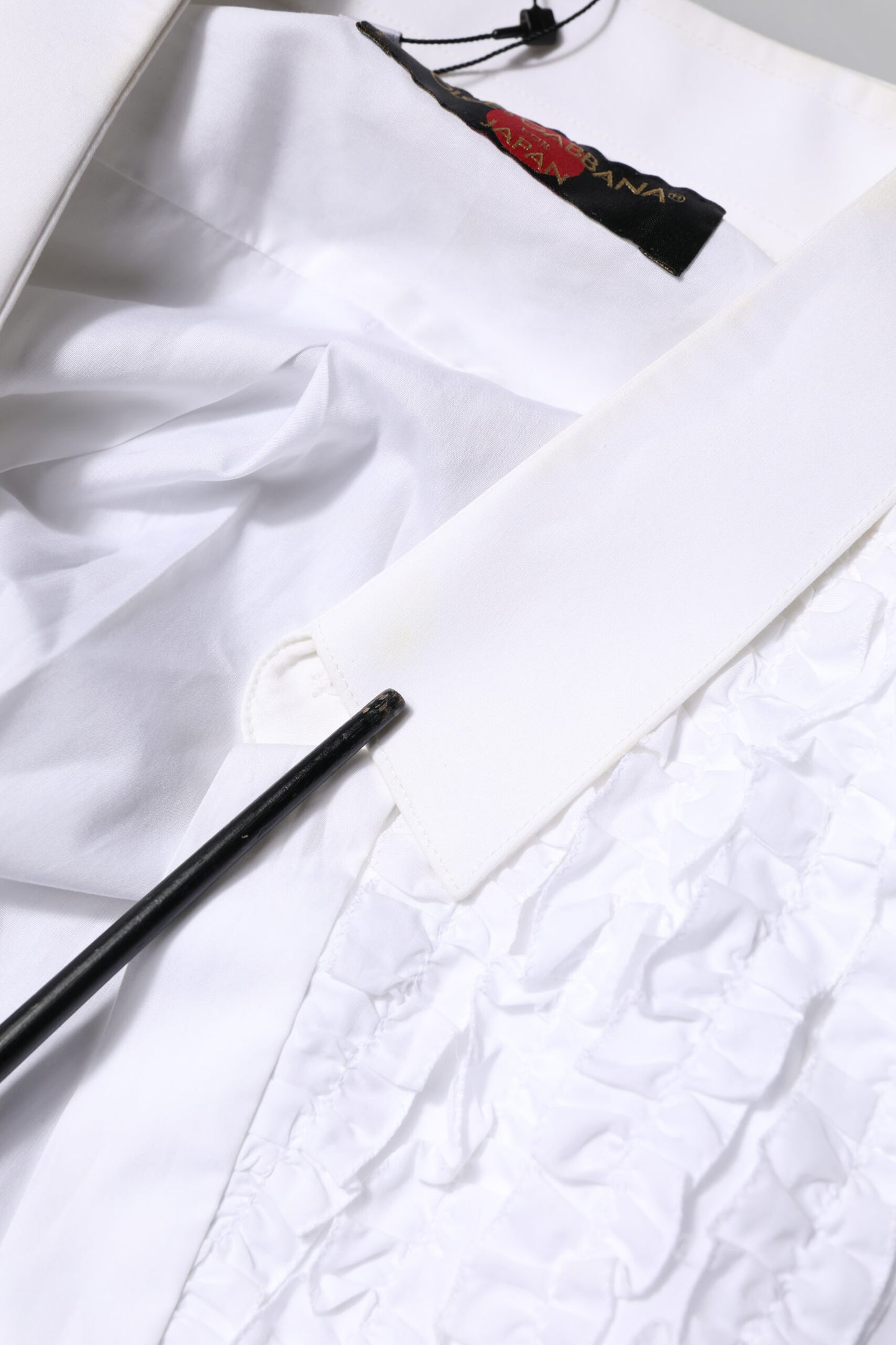 Dolce &amp; Gabbana – Weißes, formelles Baumwollhemd mit Rüschendetails