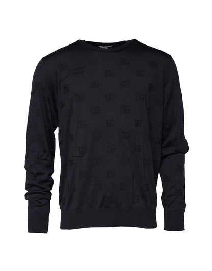 Dolce &amp; Gabbana – Schwarzes Sweatshirt aus Seide mit Rundhalsausschnitt