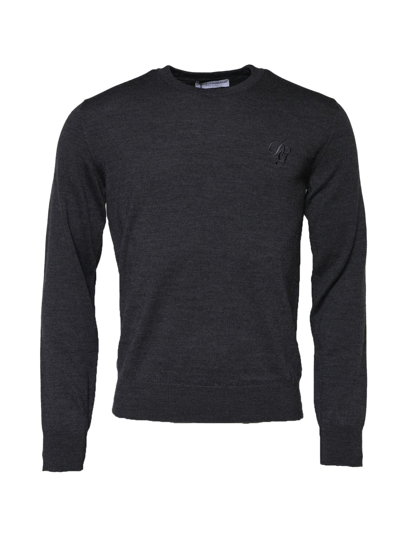 Dolce &amp; Gabbana Dunkelgrauer Woll-Sweatshirtpullover mit Rundhalsausschnitt