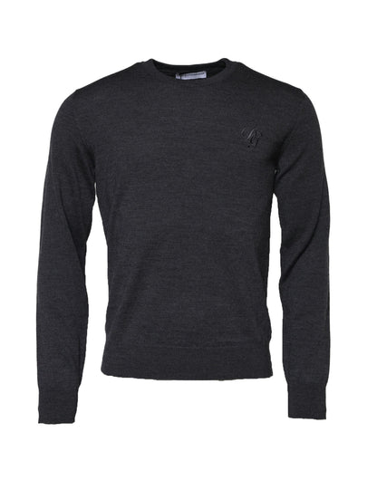 Dolce &amp; Gabbana Dunkelgrauer Woll-Sweatshirtpullover mit Rundhalsausschnitt