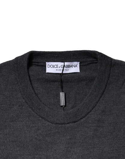 Dolce &amp; Gabbana Dunkelgrauer Woll-Sweatshirtpullover mit Rundhalsausschnitt