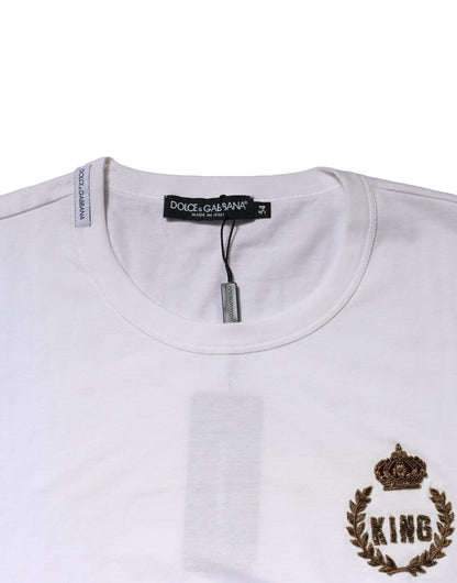 Dolce &amp; Gabbana Weißes T-Shirt aus Baumwolle mit Rundhalsausschnitt und King Crown