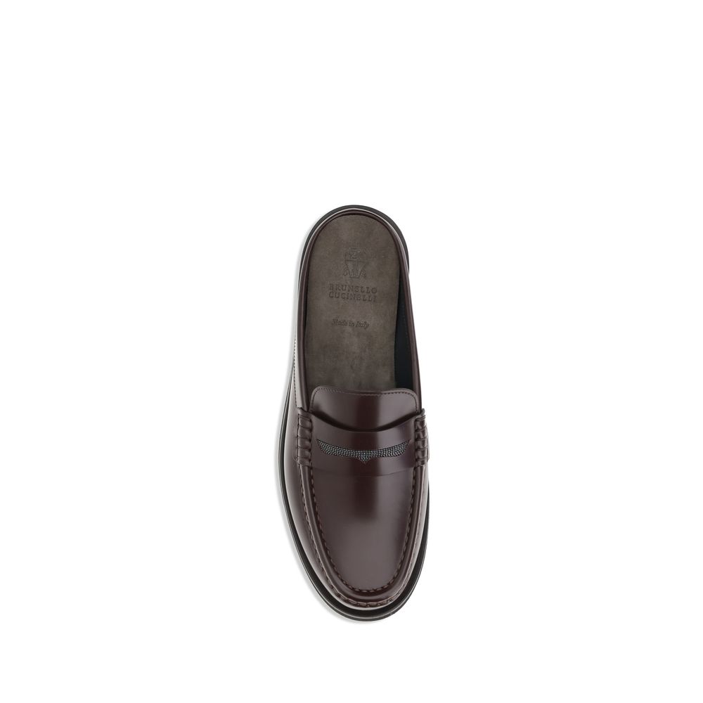 Brunello Cucinelli braune Kalbsleder-Slipper aus Bos Taurus Leder