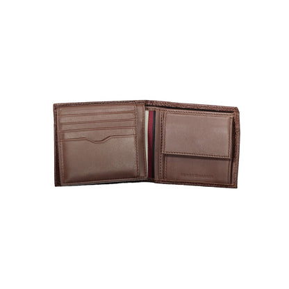Tommy Hilfiger – Elegante, zweifach gefaltete Brieftasche aus braunem Leder