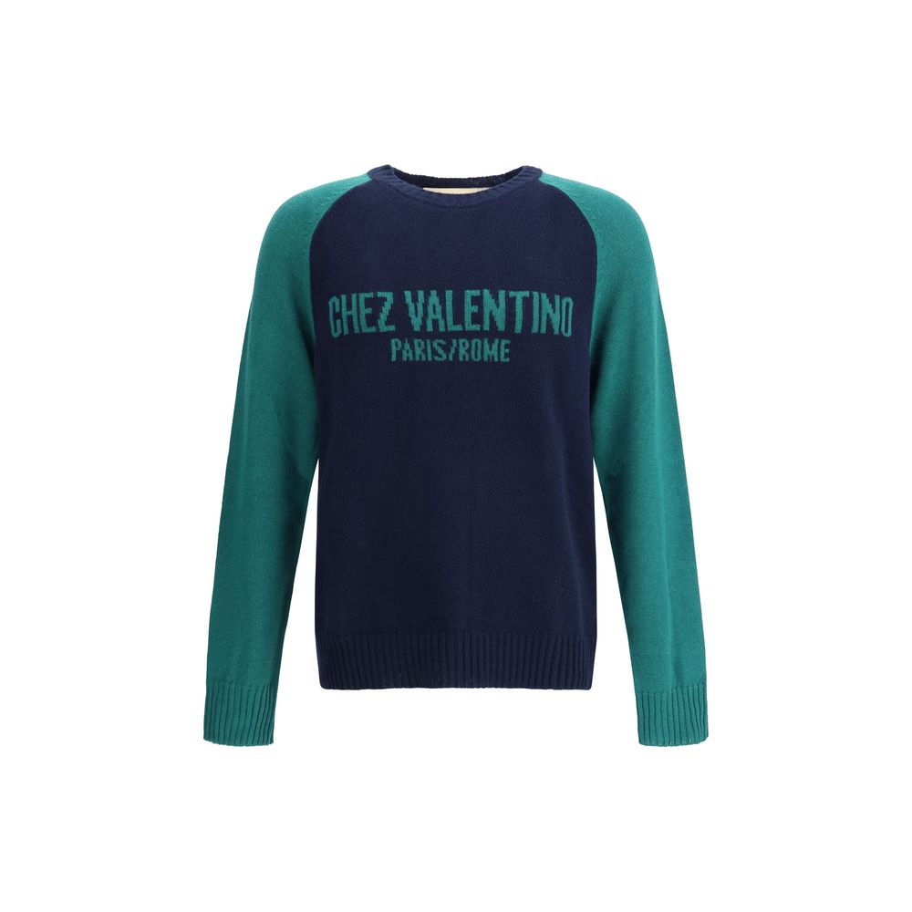 Valentino Blaues Fleece-Woll-Sweatshirt