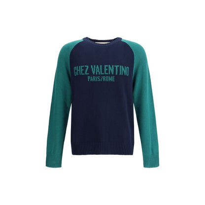 Valentino Blaues Fleece-Woll-Sweatshirt