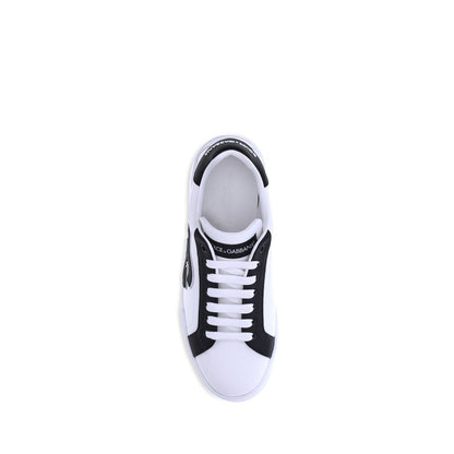 Dolce & Gabbana Black Calf Leather Bos Taurus Low Top Sneakers