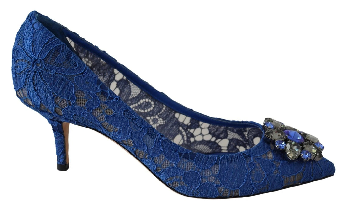 Dolce & Gabbana Blue Lace Crystal Ballet Pumps Shoes