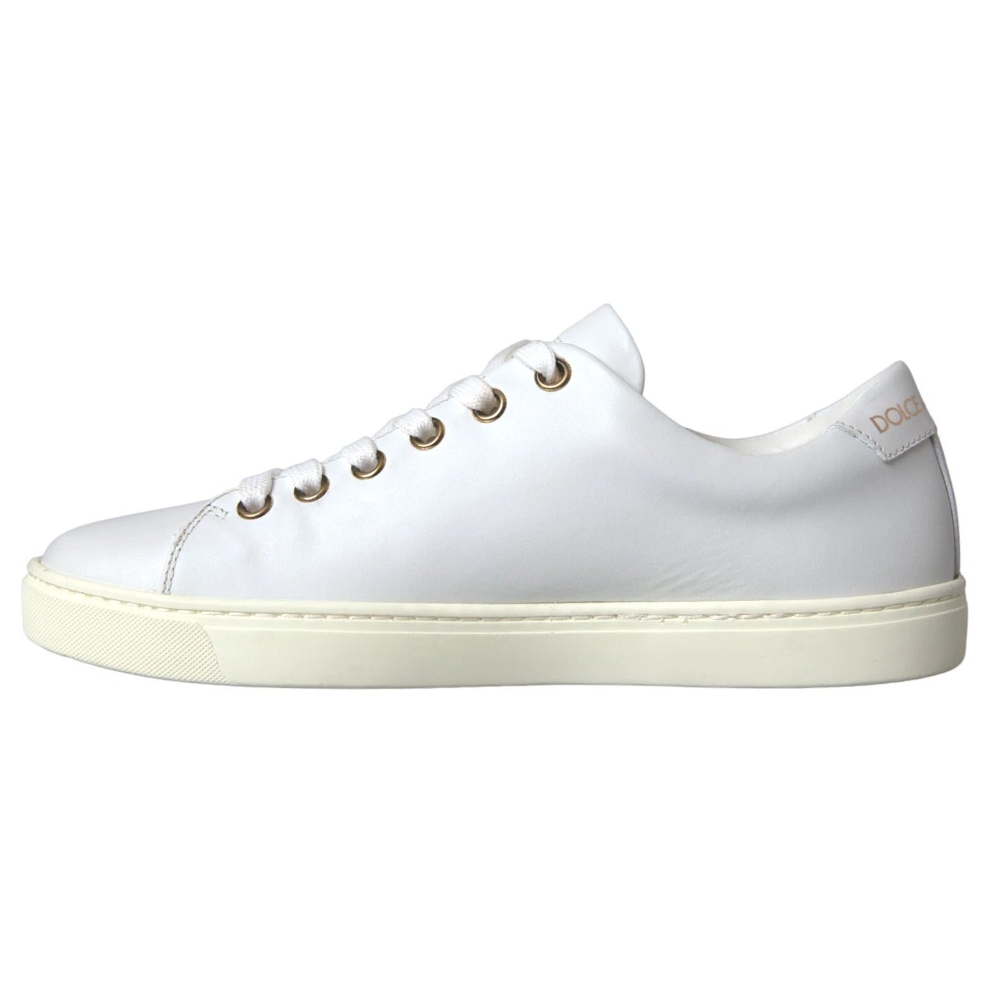 Dolce &amp; Gabbana Weiße Leder Gold Rote Herz Sneakers Schuhe