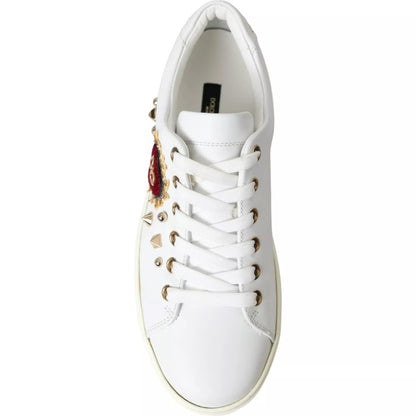 Dolce &amp; Gabbana Weiße Leder Gold Rote Herz Sneakers Schuhe