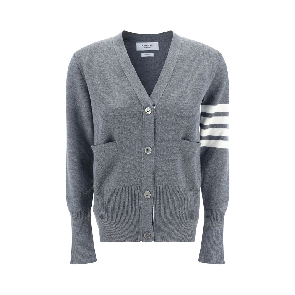 Thom Browne Graue Fleece-Woll-Strickjacke