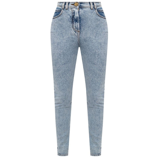 Balmain – Blaue Jeans mit hoher Taille aus Baumwolle für Damen
