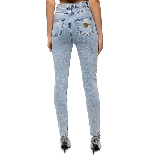 Balmain – Blaue Jeans mit hoher Taille aus Baumwolle für Damen
