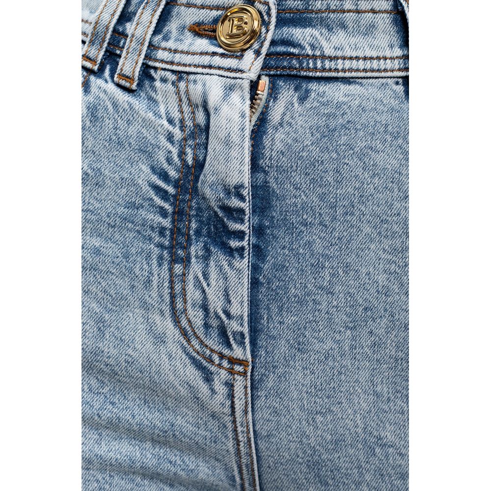 Balmain – Blaue Jeans mit hoher Taille aus Baumwolle für Damen
