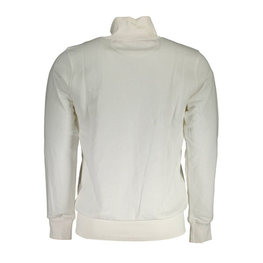 La Martina White Cotton Men Sweater With Zip and Pockets