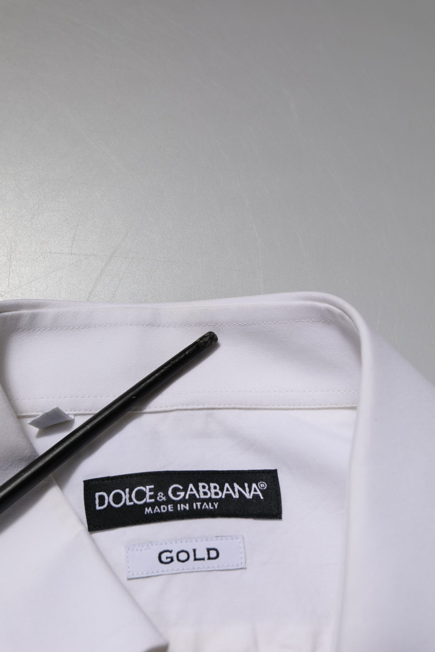 Dolce &amp; Gabbana – Weißes, GOLDfarbenes Hemd aus Baumwollpopeline