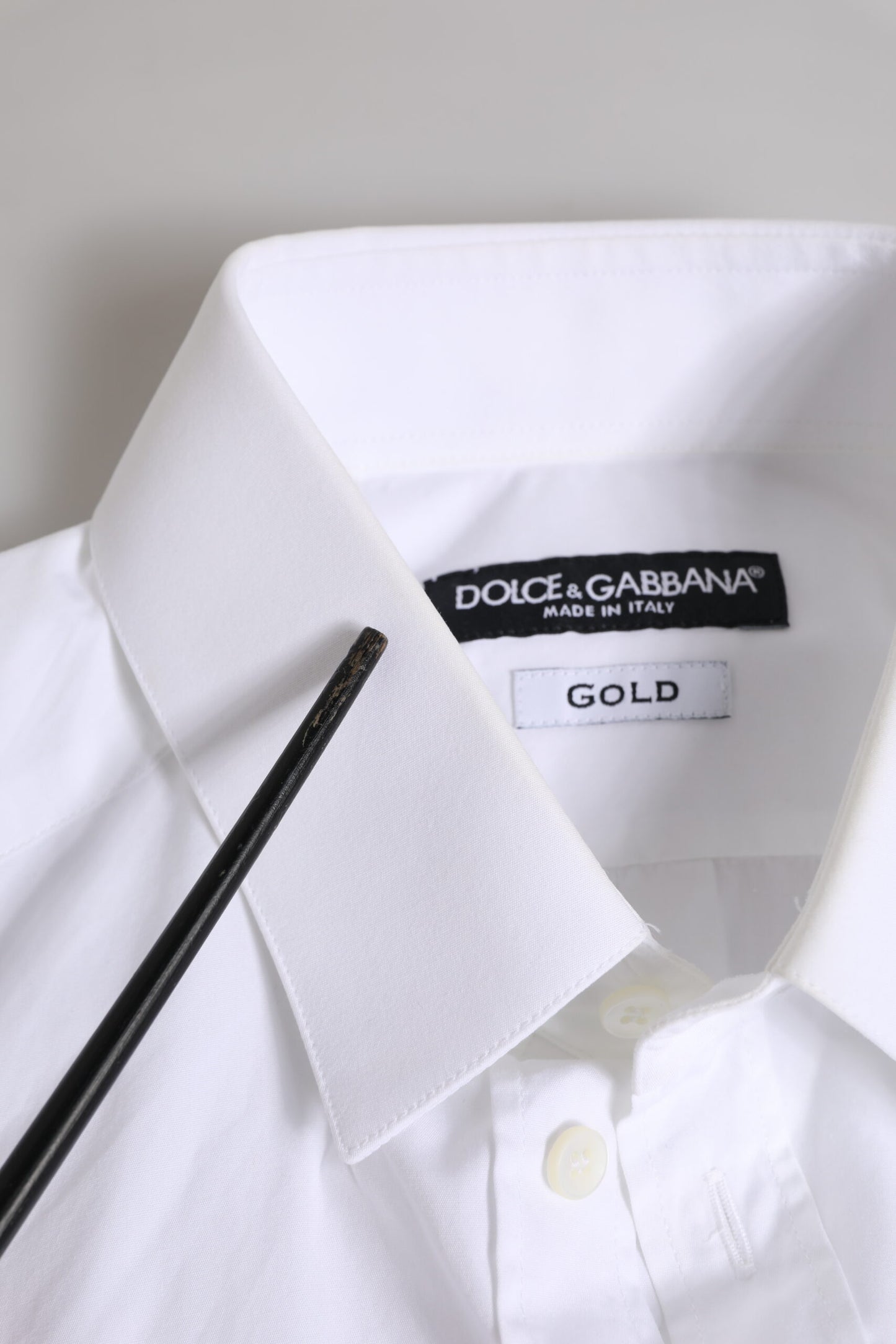 Dolce &amp; Gabbana – Weißes, langärmliges, goldenes Hemd aus Baumwolle