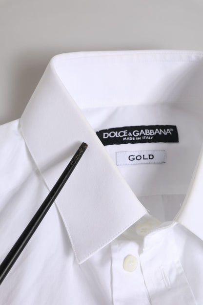 Dolce &amp; Gabbana – Weißes, langärmliges, goldenes Hemd aus Baumwolle