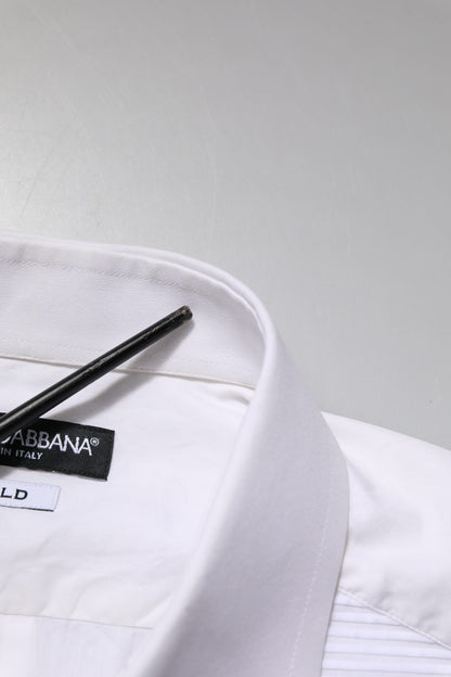 Dolce &amp; Gabbana – Weißes, goldfarbenes, langärmliges, formelles Baumwollhemd