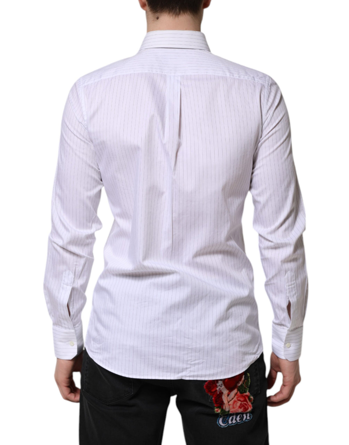 Dolce &amp; Gabbana – Weißes, gestreiftes Langarmhemd aus Baumwolle