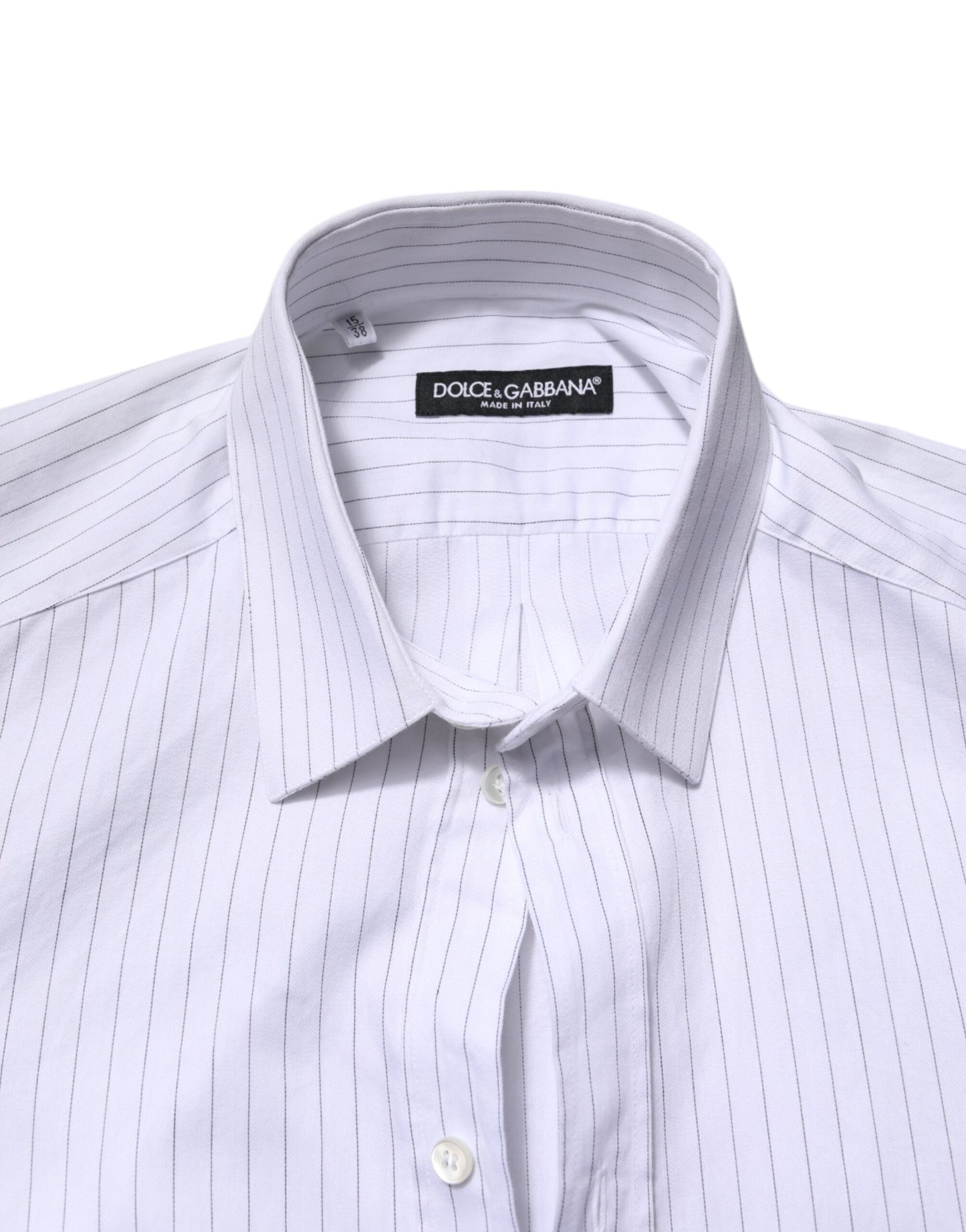 Dolce &amp; Gabbana – Weißes, gestreiftes Langarmhemd aus Baumwolle