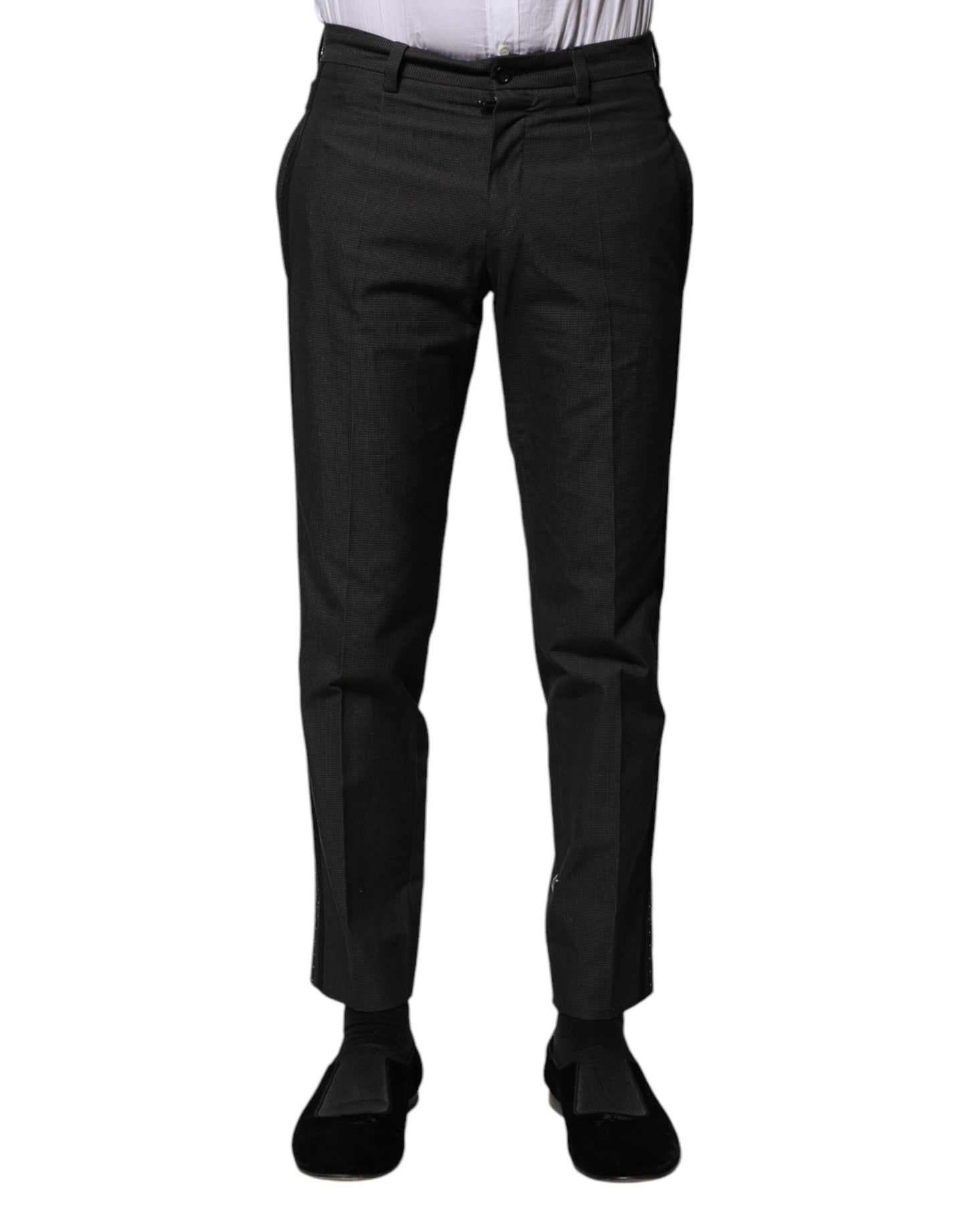 Dolce & Gabbana Gray Cotton Patterned Formal Pants