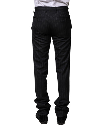 Dolce & Gabbana Black Wool Striped Formal Pants