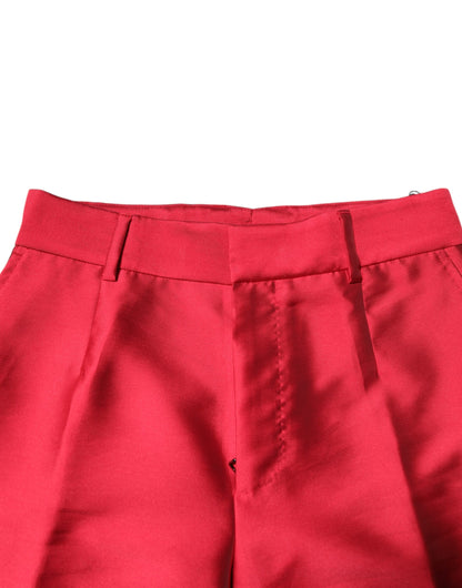 Dolce & Gabbana Red Polyester Cropped Dress Pants