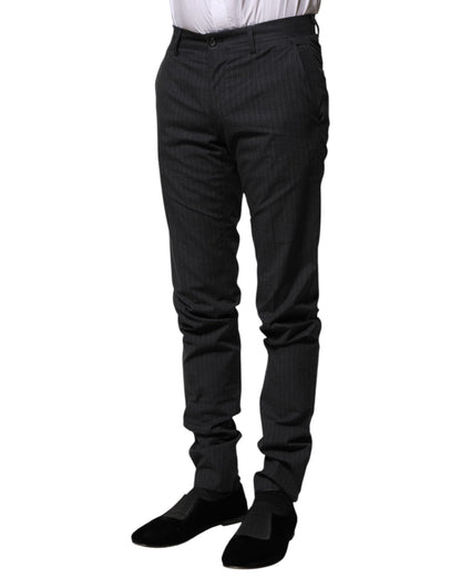 Dolce & Gabbana Gray Striped Cotton Formal Pants