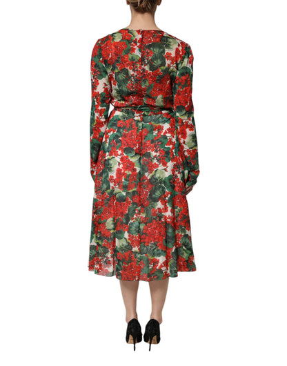 Dolce & Gabbana Multicolor Floral Long Sleeves V-neck Dress
