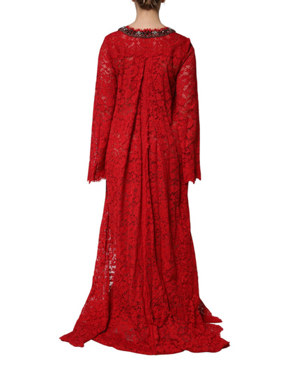 Dolce &amp; Gabbana – Rotes Kleid mit Blumenspitze und Strassverzierung