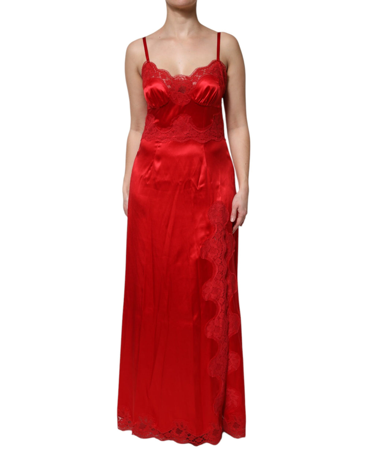 Dolce &amp; Gabbana Rotes ärmelloses Maxikleid aus Seide