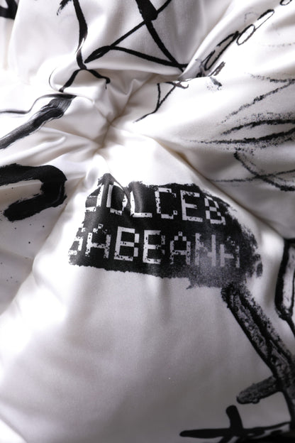 Dolce &amp; Gabbana – Gesteppte Mütze aus weißem Polyester mit Kapuze und Aufdruck