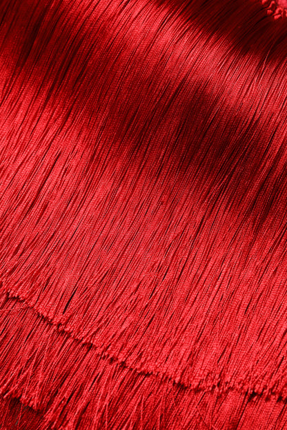 Dolce & Gabbana Red Silk Strapless Fringe Crop Tube Top