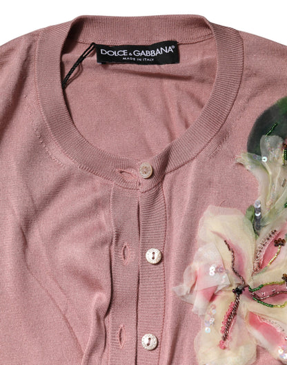 Dolce & Gabbana Pink Silk Knit Button Down Cardigan Sweater