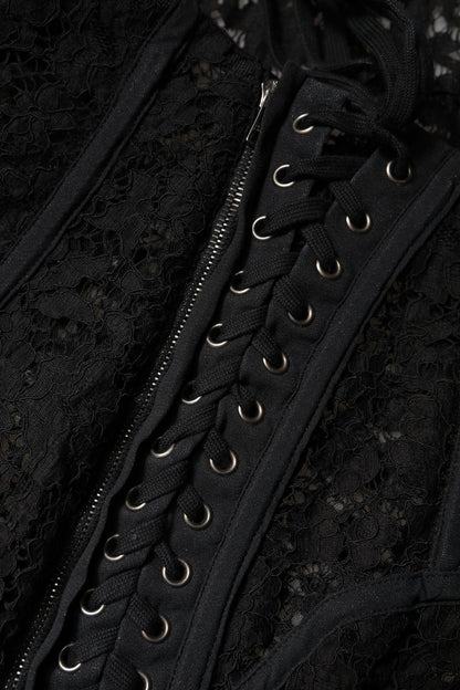 Dolce & Gabbana Black Cotton Floral Lace Corset Bustier Top